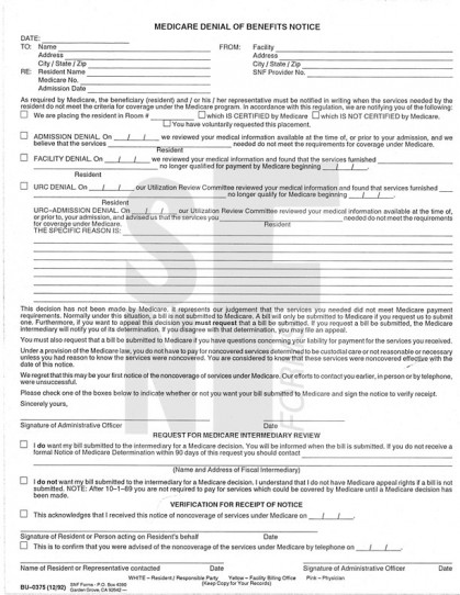 Medicare Denial of Benefits Notice: BU-0375 (2)