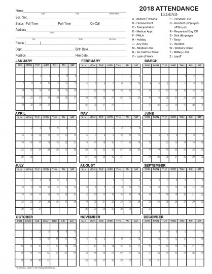 Attendance Calendar: HR-650 (1)