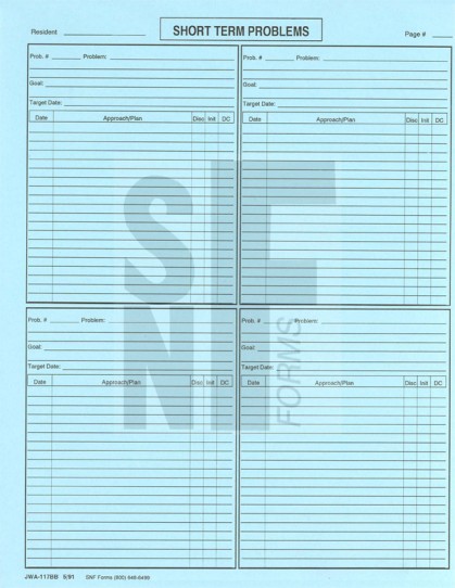 Resident Care Plan - Short Term Problems: JWA-117BB (1)