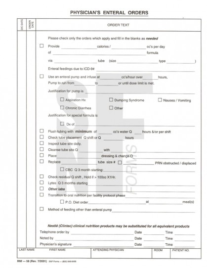 Physician's Enteral Orders: RNf-58 (1)
