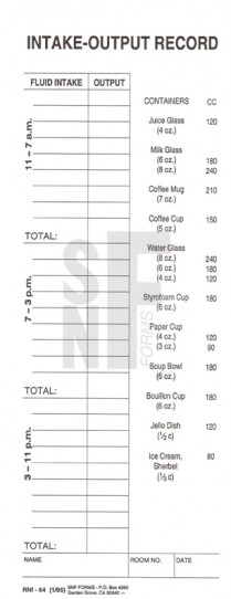 Intake/Output Record: RNf-64 (1)