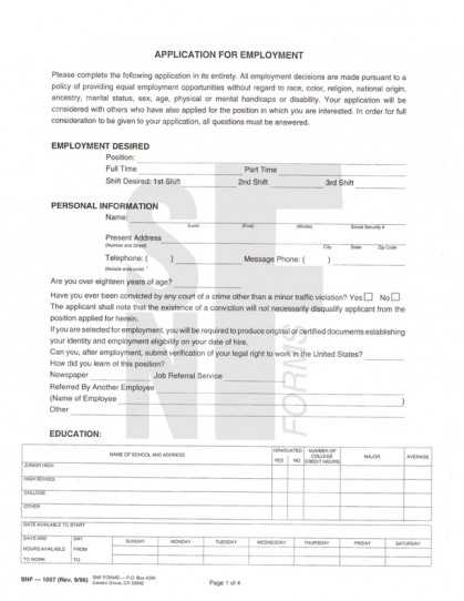 Application of Employment: SNF-1057 (1)