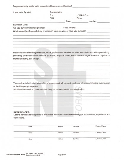 Application of Employment: SNF-1057 (3)