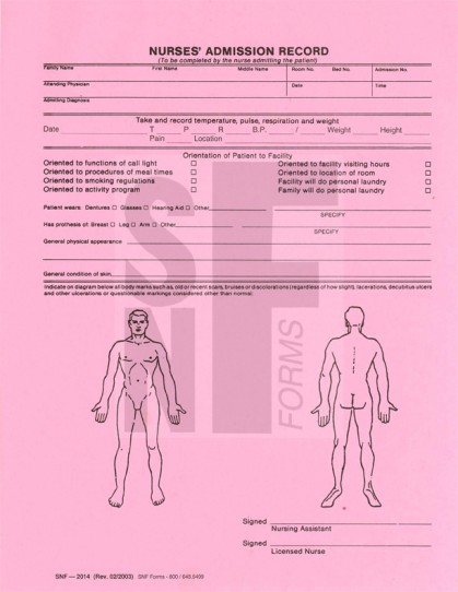 Nurses Admission Record: SNF-2014 (1)