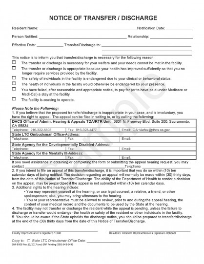 Notice of Transfer/Discharge: SNF-8008 (1)