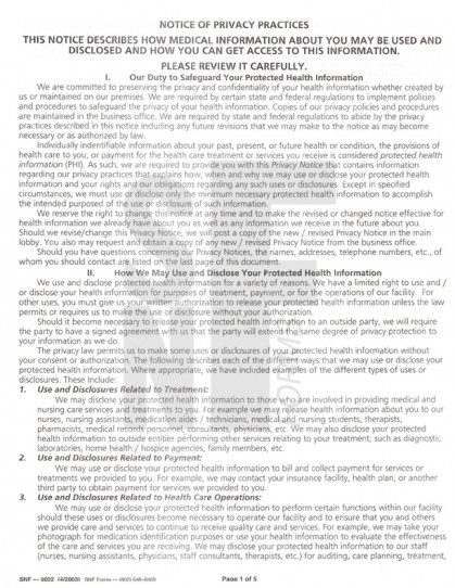 HIPPA- Notice of Privacy Practices - 5 pgs: SNF-9022 (1)