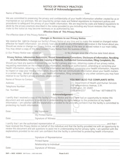 HIPPA- Notice of Privacy Practices - 5 pgs: SNF-9022 (5)